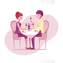 Romantic date in restaurant vector illustrationRomantic date in restaurant vector illustration. Married couple, husband and wife drinking wine. Celebrating holiday, wedding anniversary. Romance, luxury dinner for two banner, flyer design element