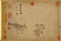  宋徽宗--赵佶，北宋第八代皇帝（1082—1135），河北琢县人，是著名的书画家。他的书与画均可彪炳史册，其书，首创“瘦金书”体；其画尤好花鸟，并自成“院体”，充满盎然富贵之气。赵佶倡导文艺，使承继五代旧制的“翰林图画院”又营运了一百多年。在政治上赵佶昏庸无能，是北宋最荒淫腐朽的皇帝。在位25年，国亡被俘受折磨而死，终年54岁，葬于今浙江省绍兴县永佑陵。