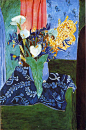 Calla Lilies, Irises and Mimosas #油画# #文物#