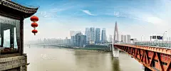 重庆,复式楼,现代,古典风格,砖坯,屋檐,名声,河岸,滨水,灯笼