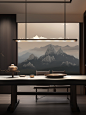 shanghai mountain modern modern led lighting for offices and kitchens, in the style of tonalist genius, northern china's terrain, asymmetrical framing, whimsical skyline, intensely detailed, light white and light black, delicate materials