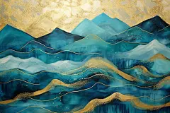 国潮山水山川河流装饰画艺术美术画图片