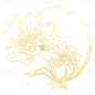 手绘-描边鎏金花卉植物元素贴纸4
