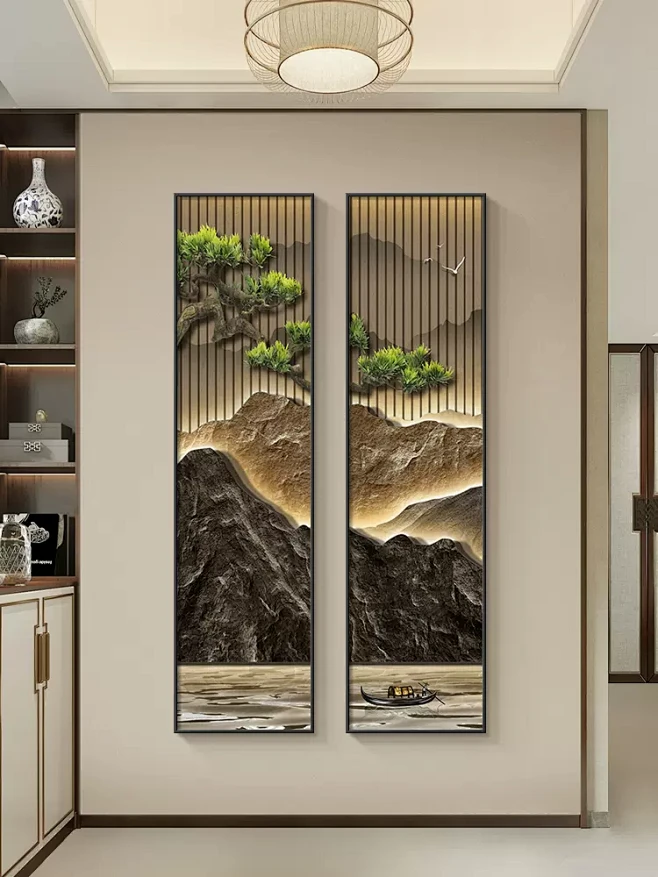 新中式客厅挂画山水画迎客松沙发背景墙装饰画中堂四条屏茶室壁画-tmall.com天猫-花瓣网