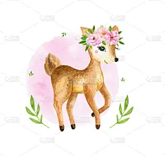 可爱的鹿宝宝为幼儿园动物，幼儿园儿童服装插图，图案。水彩画手机壳设计，婴儿海报，明信片