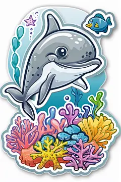 海洋物种海豚手绘