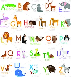 可爱的,字母,绘画插图,卡通,动物园,知识,动物主题,分离着色,幽默,矢量