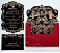 Opulent Baroque Wedding. Invitation as seen on #CeciStyle. #elegant #newyork #black #gold #red #foilstamped #monogram #flourish #illustration #diecut