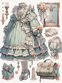 洛丽塔｜oc服设连衣裙手帐贴纸插画素材34弹