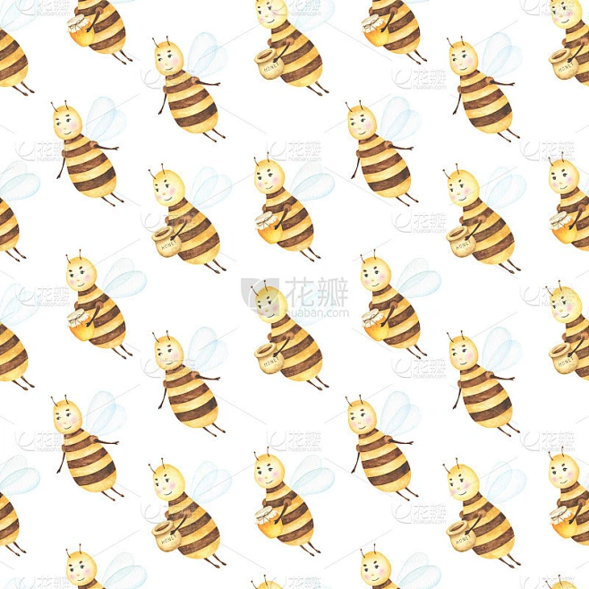 Bees Seamless Pattern素材-花瓣网