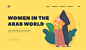 Women in the arab world landing page template traditional arab family mother and daughter muslim female characters