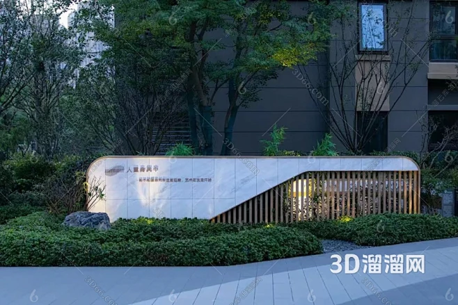 现代景墙SU模型 现代单元入户景墙 入口对景墙 小区景墙围墙 示范区小景墙