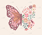Butterfly with Floral Wings, Vector Design for Fas