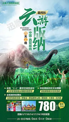 【源文件下载】 海报 旅游 云南 西双版纳 大象 68472