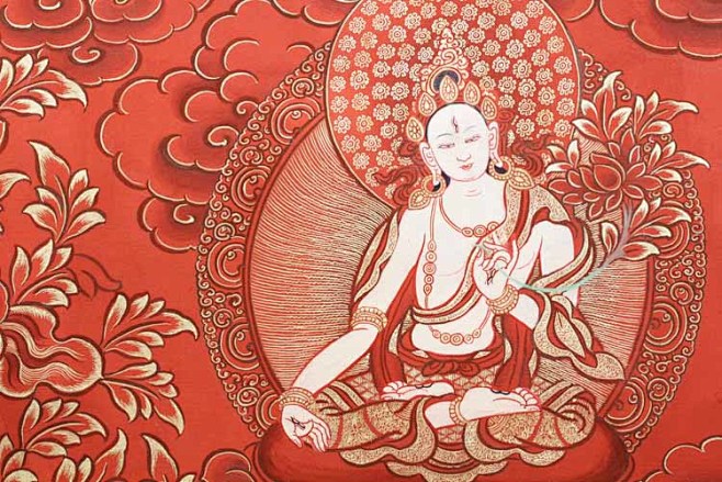 西藏唐卡大幅高品质珍珠唐卡红金四臂观音像佛像淘宝网