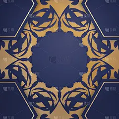 名片在深蓝色与抽象的黄金图案为您的接触。