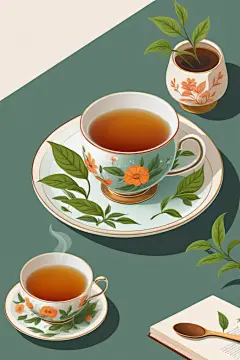 手绘玻璃杯中的茶叶图片插画