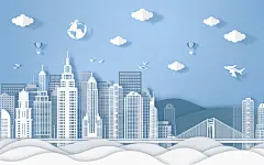 剪纸智慧城市插画JPG卡通扁平风景建筑城市建筑