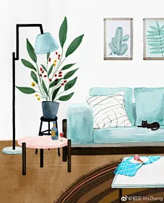 小屋，一张水彩，一张水粉企鹅妈妈商业插画课原创插画插画#手绘##室内设计##插画+##插畫##插画设计# @企鹅妈妈Alice ​​​​