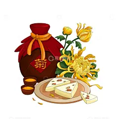 重阳节美食重阳糕菊花酒酒杯高清模板免费下载-趣麦麦图