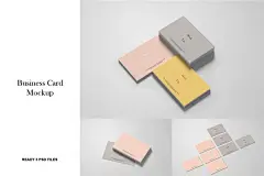 简约风企业名片设计等距网格效果图样机 Business Card Mockup PS设计素材