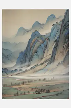 水墨山水画AI数字艺术-众图网