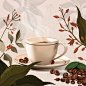 写实咖啡杯咖啡豆咖啡树饮料饮品甜品插画矢量图素材