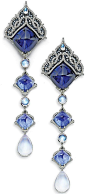 These sapphire, moonstone, and diamond earrings reflect Prince Dimitri’s fondness for antique jewelry.@北坤人素材