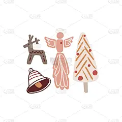 波西米亚冬季假日元素手绘风格。装饰圣诞向量。斯堪的纳维亚印花与圣诞波西米亚装饰元素在复古的颜色。贺卡