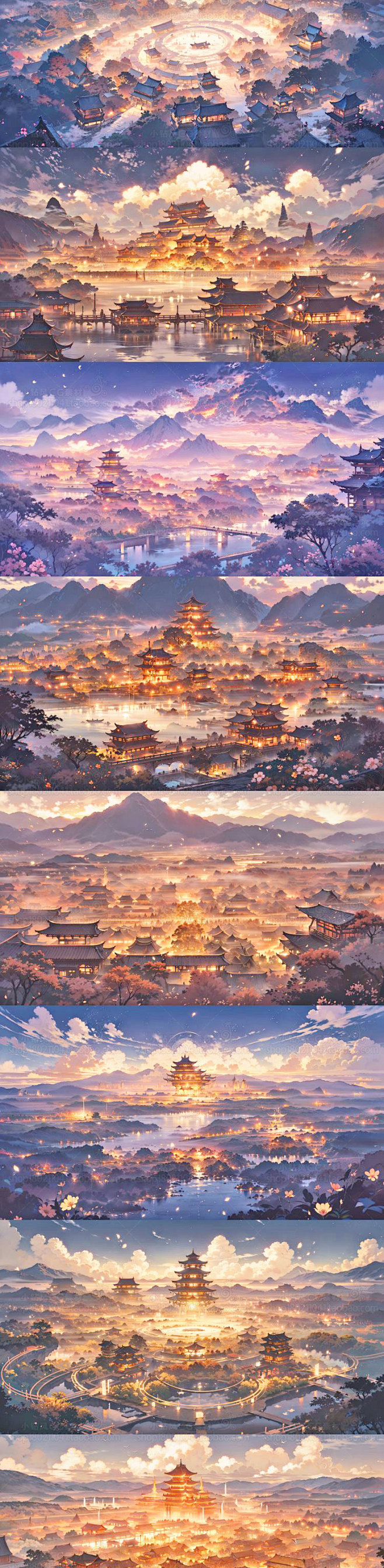 AI国风古城建筑场景素材 影视游戏概念设定背景插画设计临摹参考-淘宝网