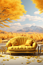 秋季家装家具双人沙发创意摄影图