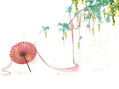 古风彩色水墨雨伞水墨植物png素材