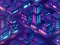 Isometric city 3d landing china gradient building city light purple ui icon design illustration isometric