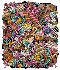 甜食卡通矢量涂鸦插图。