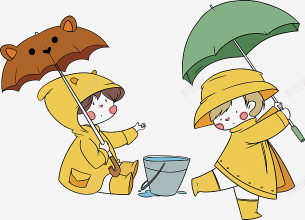 可爱的手绘女孩矢量图高清素材 下雨天 卡...