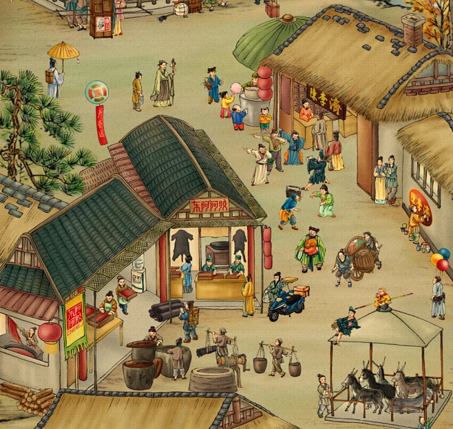 手绘 古代场景-花瓣网