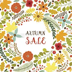 Cute rustic hand drawn wreath with nature elements in traditional autumn colors