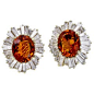 Large Oval Citrine and Baguette Diamond Earrings in 18 Karat Yellow Gold