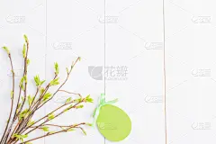 复活节,柳树,枝,平铺,传统,请柬,贺卡,边框,鸡蛋,春天