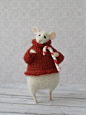 Christmas Mouse, Christmas Animal, Felted Mouse, Eco Toy : This funny Christmas design mouse is handmade from high-quality merino wool using needle felt techniques.  You get it holding a Christmas candy made of polymer clay. Sweater is hand-knitted by me 