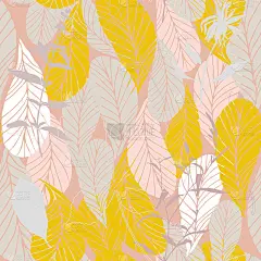 叶和花背景。矢量无缝模式与手绘现实的野花，植物和树叶在轻柔和的颜色