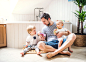 Father with two toddlers brushing teeth in the bathroom at home. by Jozef Polc on 500px