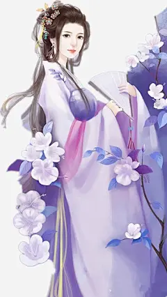 紫衣秀雅古风手绘女子免抠素材 平面电商 创意素材 png素材