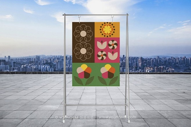 复古平面几何状花卉植物元素插图插画图片矢...