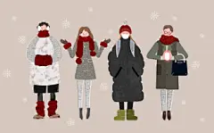 冬日装扮 温馨家庭 手绘人物 人物插画插图设计PSD