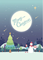 圣诞树 丛林 雪人小孩 雪地嬉戏 圣诞插图插画设计AI ti441a1201