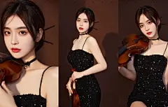小提琴气质好美女 黑色裙子4k美女壁纸