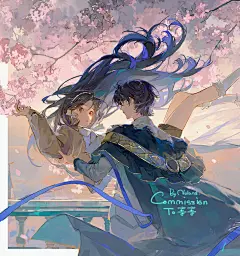 双人 构图 花 躺 图片_插画l二次元图片素材-花瓣网