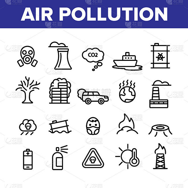 环境空气污染线性图标向量集