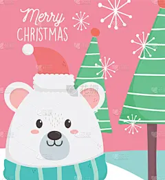 围巾,帽子,旋转类游乐,北极熊,可爱的,请柬,雪,动物,树,问候